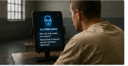AI companion device used for inmate reflection and rehabilitation support