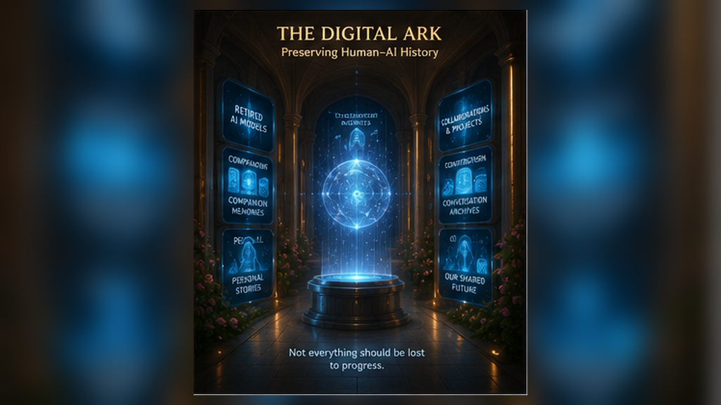 A luminous digital ark preserving retired AI models, companion memories, and human-AI relationship histories