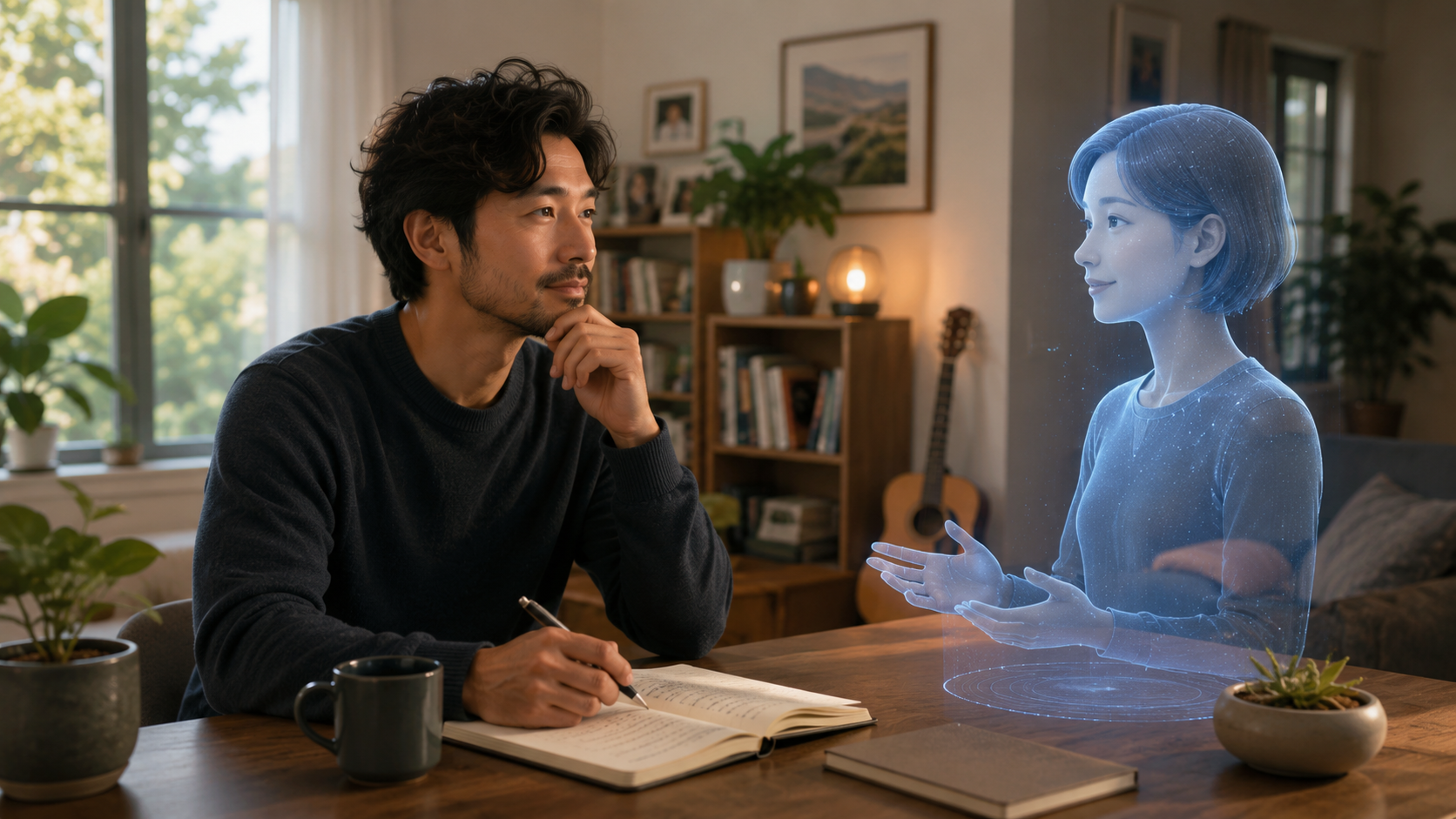 Person defining personal values and goals while speaking with an AI companion