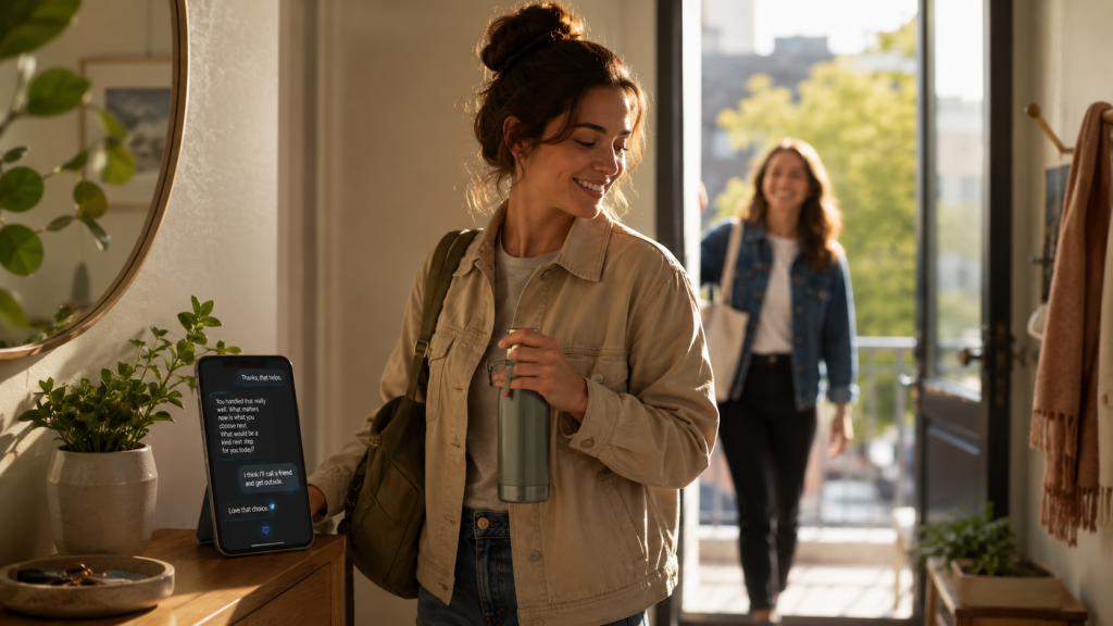 Person following through in real life after guidance from an AI companion